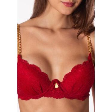 Imagem de Sutiã Simony Lingerie aro inteiro entremeio Renda, Vermelho