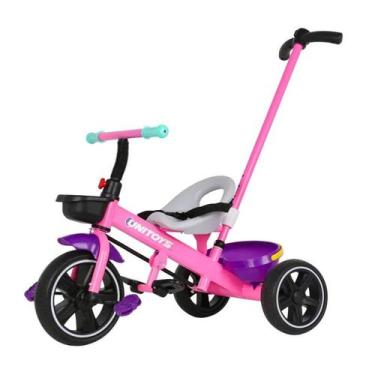 Imagem de Triciclo Infantil Rosa/Roxo Empurrador Pedal e Apoio de Pé - UNITOYS