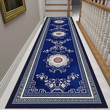 Imagem de Tapete de corredor bem tecido atemporal azul tradicional tapete corredor, tapete floral europeu para cozinha, varanda, capacho para sala de estar, decoração de casa (tamanho : 60 cm x 400 cm (2 pés x 13 pés)