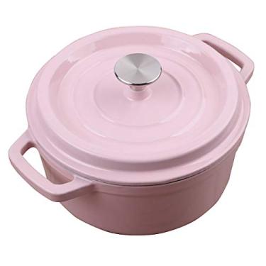 Imagem de Panela de sopa esmaltada de ferro fundido rosa de 22 cm para cozido panela de indução a gás geral (tamanho: comprimento 22 cm × altura 5 cm)