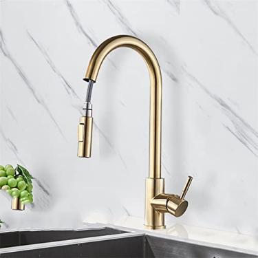 Imagem de Smart Touch torneira da cozinha escovado ouro sondagem torneiras sensor preto/níquel 360 rotação guindaste 2 saída torneiras misturadoras de água, escova de ouro sem sentido, China