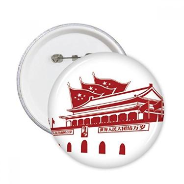 Imagem de Bandeira Tianananmen Emblema chinês vermelho redondo broche crachá botão emblema acessório decoração 5 peças