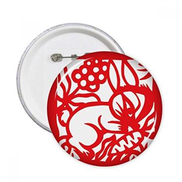 Imagem de Coelhos cortados em papel animal China zodíaco pinos redondos crachá botão emblema decoração acessório 5 peças