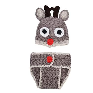 Imagem de Calça de chapéu de foto para recém-nascidos, roupas de fotografia para bebês tecido à mão de algodão misturado para 0 a 3 meses para Páscoa para festas (marrom)