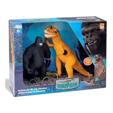 Imagem de Brinquedo Infantil Gorila King Kong Vs Dinossauro T-Rex C/ Som - Bee T