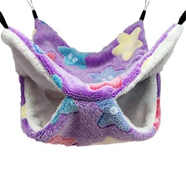 Imagem de Yu-Xiang Rede de Hamster de camada dupla Love Starfish Pequeno animal de estimação de algodão Ninho de habitat de ratos, saco de dormir para pendurar esquilo para porco-da-índia Totoro Sugar Gliders Bed House (Starfish Purple)