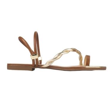 Imagem de Sandália Rasteira Luz da Lua Tira Trançada Ambar