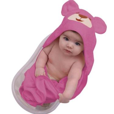 Imagem de Toalha de Banho Bordada com Capuz para Bebê - AVM Enxovais, Ursa Pink