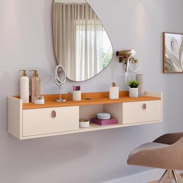 Imagem de Penteadeira suspensa para lavabo com 2 portas e conexão de cabo de 90 cm(OffWhite/Cinamomo)