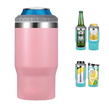 Imagem de Gteller Isolador de lata/garrafa de aço inoxidável 4 em 1, tampas bidirecionais de 400 ml, refrigerador de latas com isolamento SUS, suporte de garrafa de cerveja (rosa)