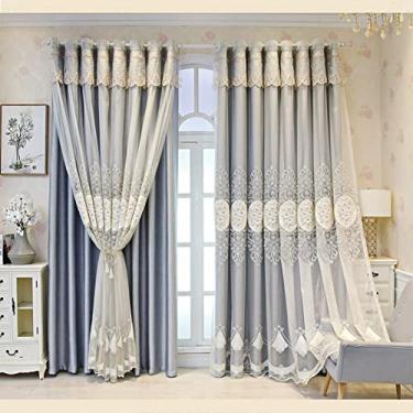 Imagem de Cortina blackout de camada dupla com sobreposição de tule, voile blecaute branco bordado em camadas sólido drapeado painel de sanefa, sala de estar, quarto de menina, isolamento de poupança de energia