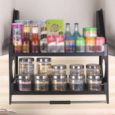 Imagem de Organizador de armário de 2 níveis, prateleiras de puxar para baixo, talheres e especiarias, organizador de especiarias resistente, economiza espaço (armário de 750 mm)