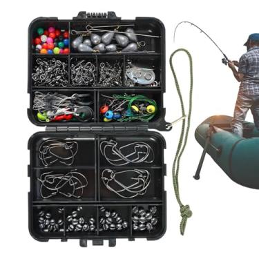 Imagem de Kit de acessórios de pesca, caixa de equipamentos à prova d'água, kit de peixe com ganchos, contas de pesos, suprimentos de peixe para lago, robalo e truta