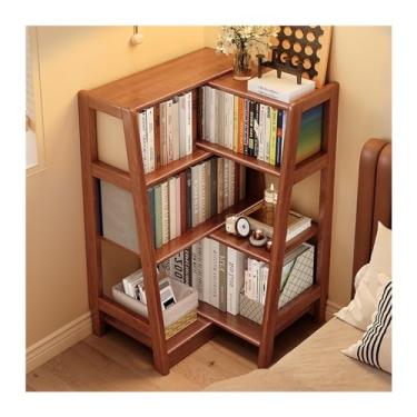 Imagem de GRFIT Estante de madeira maciça para sala de estar, parede, retrátil, quarto, armazenamento de cabeceira, estante para estudante, pequena estante de canto trapezoidal (tamanho: B) ()