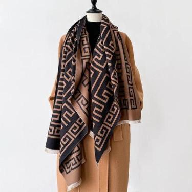 Imagem de Cachecol Feminino De Lã Pashmina De Alta Qualidade, Grosso, Dupla Face