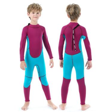 Imagem de REALON Roupa de mergulho infantil para crianças, meninos e meninas, roupa de banho infantil de 2 a 13 anos, 2,5 mm, 3 mm, neoprene, manga comprida, zíper nas costas, roupa de banho para natação, mergulho, surfe, água