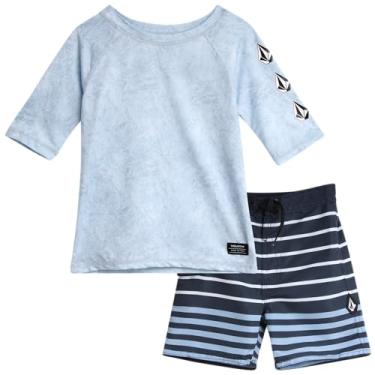 Imagem de Volcom Conjunto Rashguard para meninos – 2 peças FPS 50+ camisa de natação e shorts de banho de secagem rápida – conjunto de roupa de banho para meninos (2T-7), Azul, 2 Anos