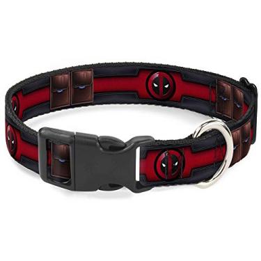 Imagem de Coleira de cachorro com clipe de plástico Deadpool com logotipo de cinto utilitário bolsos pretos vermelhos, marrom 20 a 30 cm 1,2 cm de largura