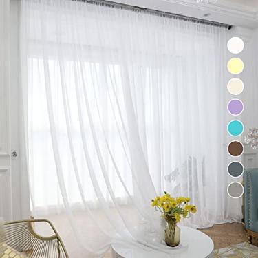 Imagem de Cortinas brancas transparentes de 213 cm de comprimento, 2 painéis, varão, voile, cortinas de janela semitransparentes para cozinha, quarto e sala de estar (branca, 132 L x 213 C)