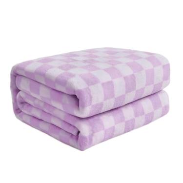 Imagem de FY FIBER HOUSE Cobertor de lã xadrez de flanela king size macio e aconchegante xadrez estampa quadriculada xadrez padrão cobertores para cama sofá sofá, 228 cm x 274 cm, roxo