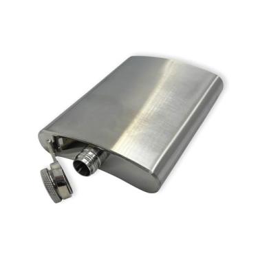 Imagem de Cantil de Bolso em Aço Inox, 230ml, 13,5cm x 9cm, Vedação na Tampa