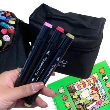 Imagem de Conjunto De Canetinhas Marcador Permanente Ponta Dupla 48 Cores