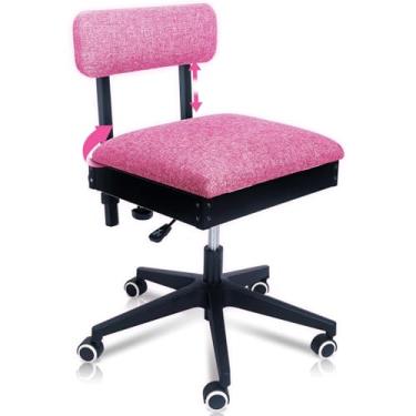Imagem de Pink Power Cadeira de costura com rodas e suporte ajustável para as costas - Cadeira hidráulica sem braços para máquina de costura para artesanato, acolchoado - Mobiliário de quarto - ergonomicamente