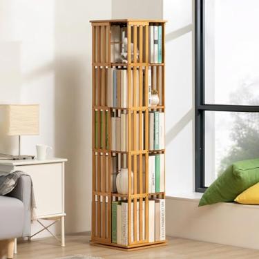 Imagem de FTOQWZXV Estante rotativa, estante rotativa multicamadas, torre de estante giratória, prateleira de livros no chão, para quarto, sala de estar, casa, escritório, canto (cor de madeira, 5 camadas)