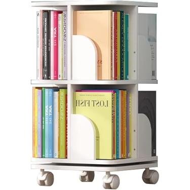 Imagem de PEYNIR Estante móvel giratória, estante móvel, armário de armazenamento, estante rolante com rodas, branca, prateleiras, livros, exclusivas, boho, estante