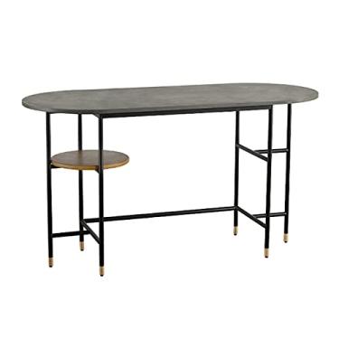 Imagem de AKALNNB Mesa de estudo, mesa de escrita, moderna, leve, luxuosa, para móveis, mesa de escritório em casa, mesa de escrita industrial com prateleiras redondas, mesa de PC de estilo simples, estrutura