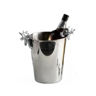 Imagem de Balde de gelo de aço inoxidável bicamada preservação de calor isolamento frio bonito KTV champanhe vinho tinto cerveja gelo bloco de gelo balde comercial com pinça de gelo grátis (preto, 0,44 bal)