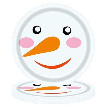 Imagem de Hayooha 48 peças de pratos de papel de Natal, pratos de papel de boneco de neve de 18 cm, pratos de festa descartáveis de inverno de Natal, utensílios de mesa, suprimentos de festa de inverno