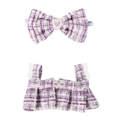 Imagem de Lyreh 2un Conjunto de Vestidos Boneca 17cm, Vestido Tweed Chique e Elegante Sem Mangas com Bandolete Laço Roupas e Acessórios Lindos Sem Boneca Incluída(Roxo)