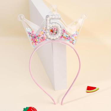 Imagem de 1 tiara de coroa de aniversário, coroas de princesa, argola de cabelo feminina, acessórios para aniversário de 5 anos