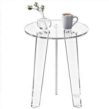 Imagem de Mesa de centro de acrílico redonda, mesa lateral de sofá moderna de meados do século para sala de estar, quarto, escritório, 39,9 cm L × 19,17 cm A (transparente, pequena)