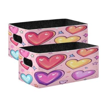 Imagem de xigua Conjunto de 2 caixas de armazenamento de corações de desenho animado, cubo de armazenamento dobrável, organizador de cestas de armazenamento para livros, prateleiras, armário, lavanderia
