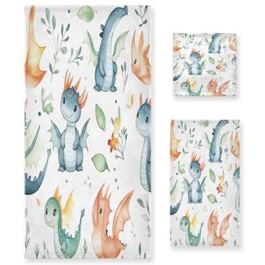 Imagem de xigua Conjunto de toalhas de banheiro Baby Dragons absorvente macio 3 peças toalha de banho toalha de mão toalhas decorativas para banheiro, academia, hotel, praia, piscina