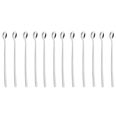 Imagem de Kit 12 Colheres Cabo Longo Bailarina Inox 30cm Tramontina para Mexer Suco Drinks Coquetel