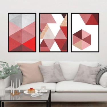 Imagem de Kit 3 Quadros Decorativos Geométrico Vermelho e Branco