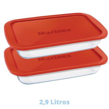 Imagem de 2 Assadeiras Travessas Vidro C Tampa 2,9L Retangular Marinex