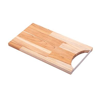 Imagem de Tábua de Madeira com Alça em Aço Inox Teca 35cm x 20cm x 2cm - Woodart
