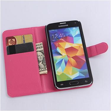 Imagem de Capa carteira para Samsung Galaxy S5 (I9600), capa carteira flip de couro PU premium com compartimento para cartão, suporte e fecho magnético [capa interior à prova de choque de TPU] compatível com