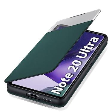 Imagem de Fangroney Capa flip para Samsung Galaxy Note 20 Ultra S-View [Clear View] Note 20 Ultra capa flip carteira Galaxy Note 20 Ultra 5G capa protetora janela couro Note 20 Ultra capa (verde escuro)