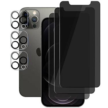 Imagem de UZWZW (3+3) Para iPhone 12 Pro Max (6,7 polegadas) (pacote com 3) Película de vidro temperado privada antiespião e (3 unidades) Protetor de lente da câmera [Não afeta o flash], dureza 9H,