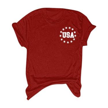 Imagem de Camisetas femininas 4th of July Stars Stripes USA Shirts Memorial Day, camisetas femininas patrióticas, tops de verão, 1 vermelho, G