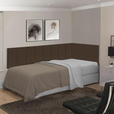 Imagem de Kit cabeceira Solteiro em L Cabeceira Painel Cama Box Almofadada Estofada Suede (Marrom)