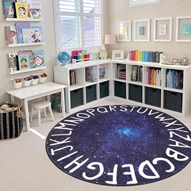 Imagem de LIVEBOX Tapete infantil redondo para sala de jogos espacial para meninos e meninas, tapete lavável com alfabeto circular, tapete de berçário para sala de jogos, galáxia antiderrapante, tapete de