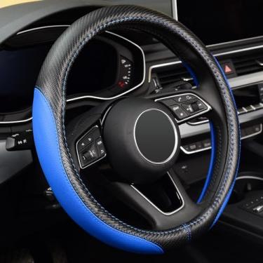 Imagem de Novas capas de volante de couro de microfibra Labbyway, respiráveis, antiderrapantes, sem odor, universais de 38 cmLabbyway azul FXP