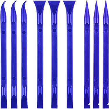Imagem de Raspador de plástico de 9 peças sem arranhões, raspador de plástico, ferramenta de limpeza em forma de caneta, raspador de etiquetas multiuso rígido para espaços apertados, cozinha, fendas, alimentos, tinta (azul)