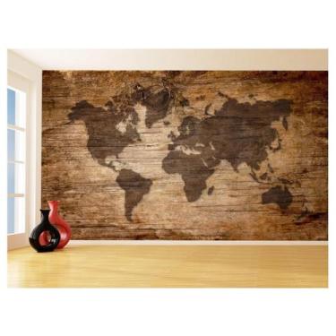 Imagem de Papel De Parede 3D Mapa Mundi Madeira Arte Cores 3,5M Nmu25 - Você Dec